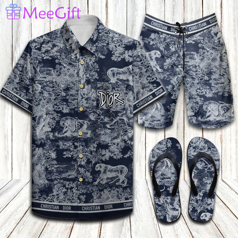 Dior flip flops and combo hawaii shirt shorts luxury brand summer outfit 2 Hawaii Shirt Shorts & Flip Flops