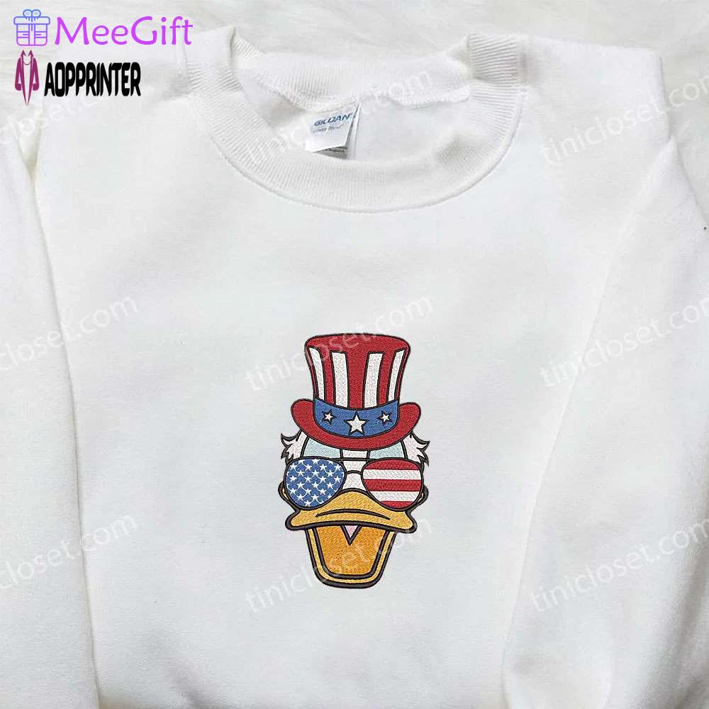 Disney donald duck embroidered shirt – american theme with glasses – perfect national day gift Embroidered Shirt