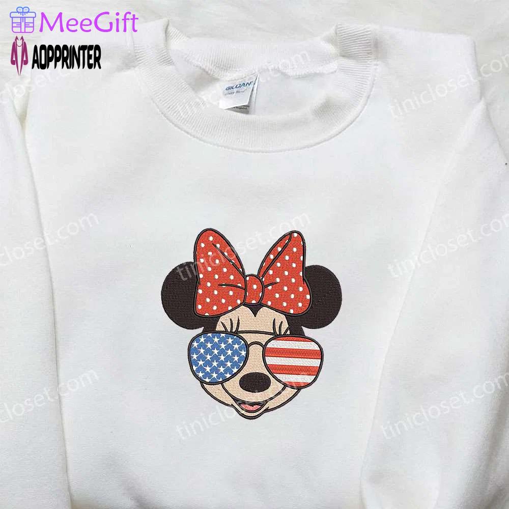 Disney embroidered minnie mouse shirt: patriotic independence day design with america glasses Embroidered Shirt