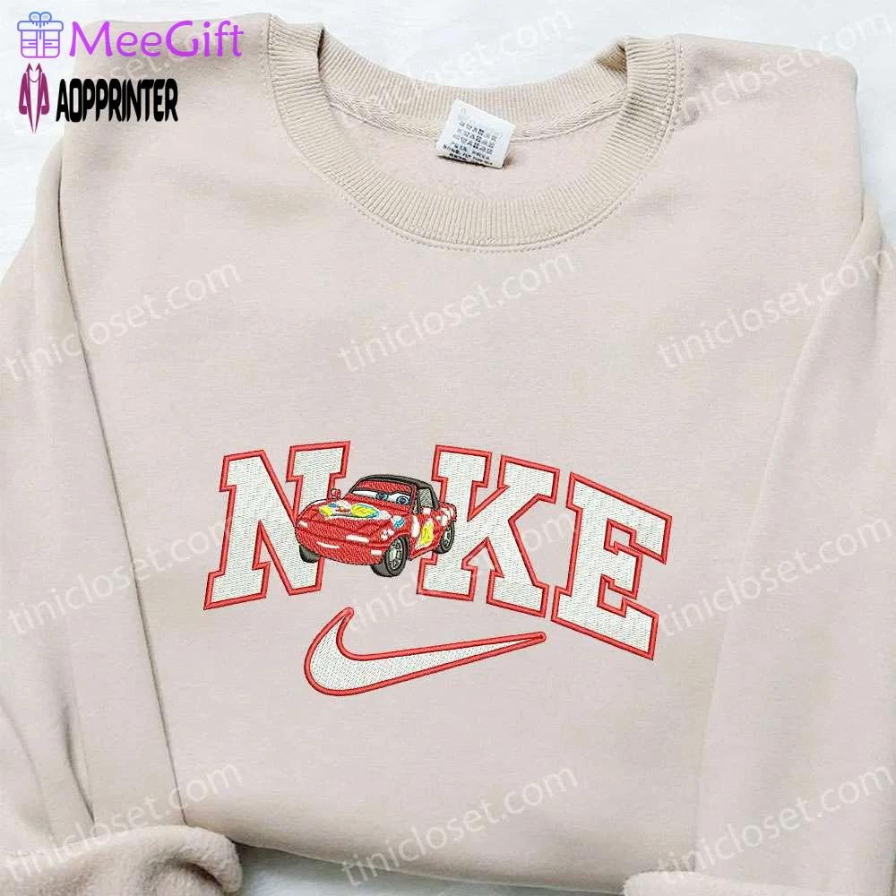 Disney lightning mcqueen x nike cartoon embroidered tshirt – fun characters nike inspired Embroidered Shirt