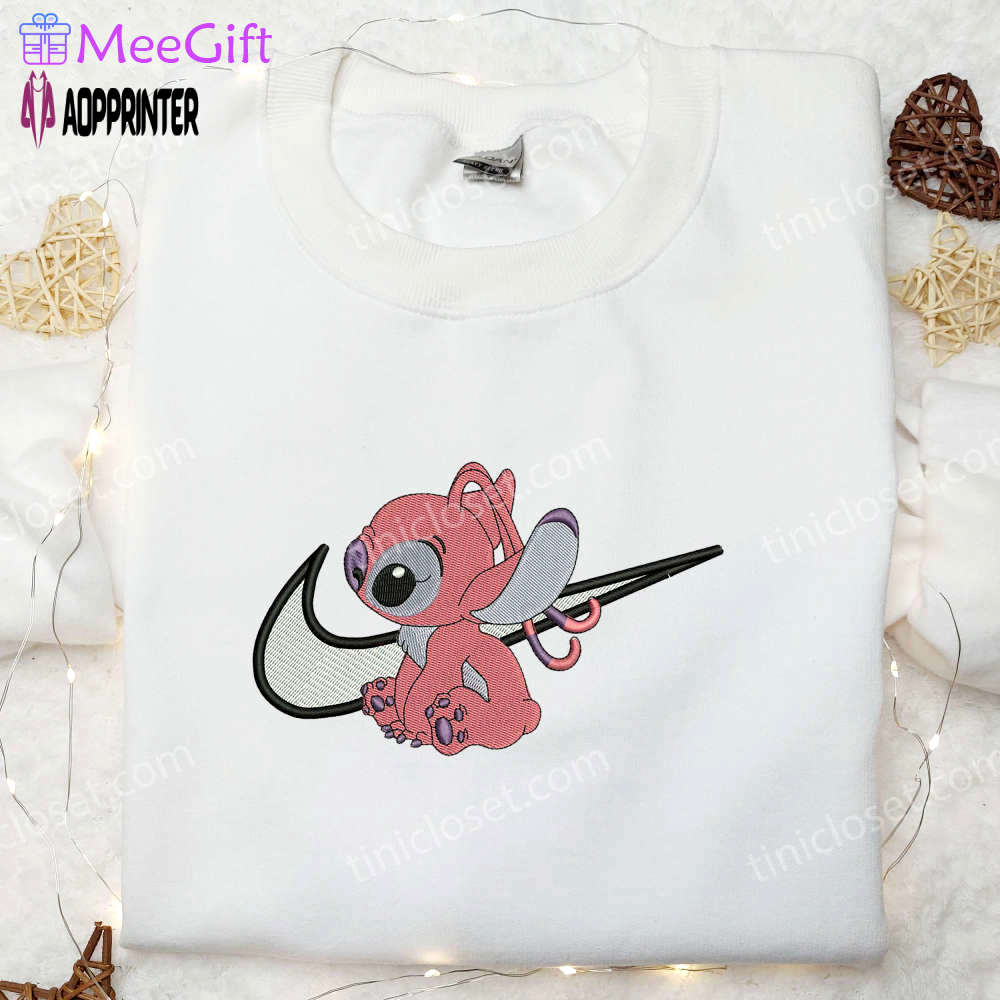 Disney lilo & stitch angel nike swoosh embroidered shirt – family nike inspired shirts Embroidered Shirt