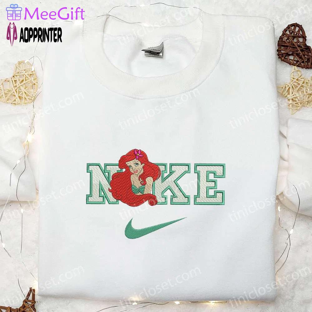 Disney princess embroidered hoodie & ariel flower x nike shirt: perfect girls gift Embroidered Shirt