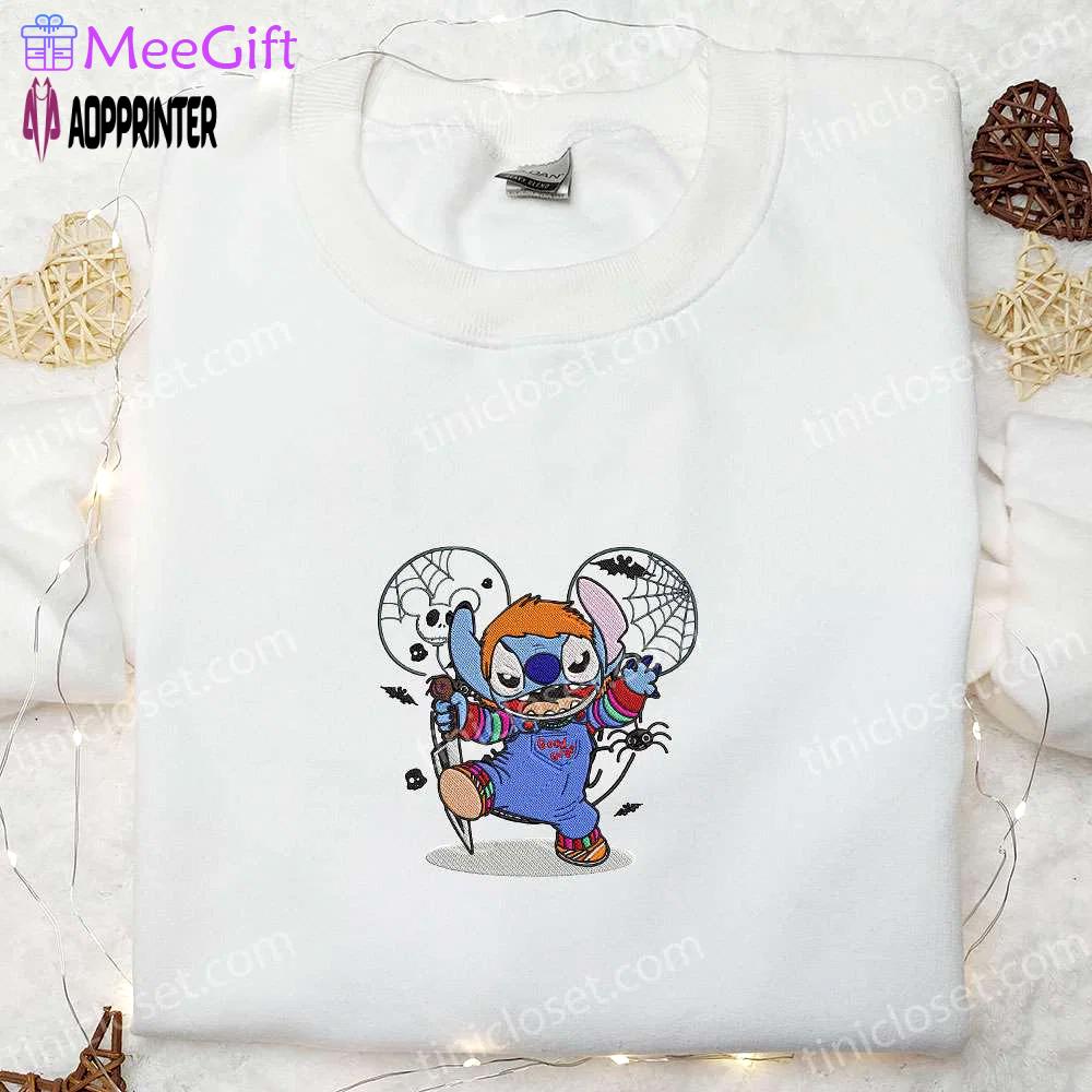 Disney stitch chucky embroidered sweatshirt – spooky halloween hoodie perfect family gift Embroidered Shirt