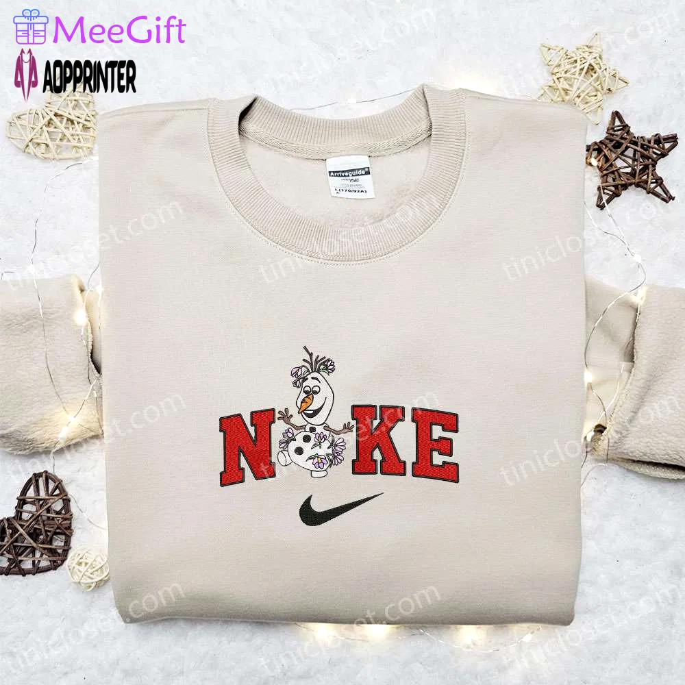 Disney x nike olaf christmas embroidered sweatshirt: festive disney characters shirt – perfect christmas gift Embroidered Shirt