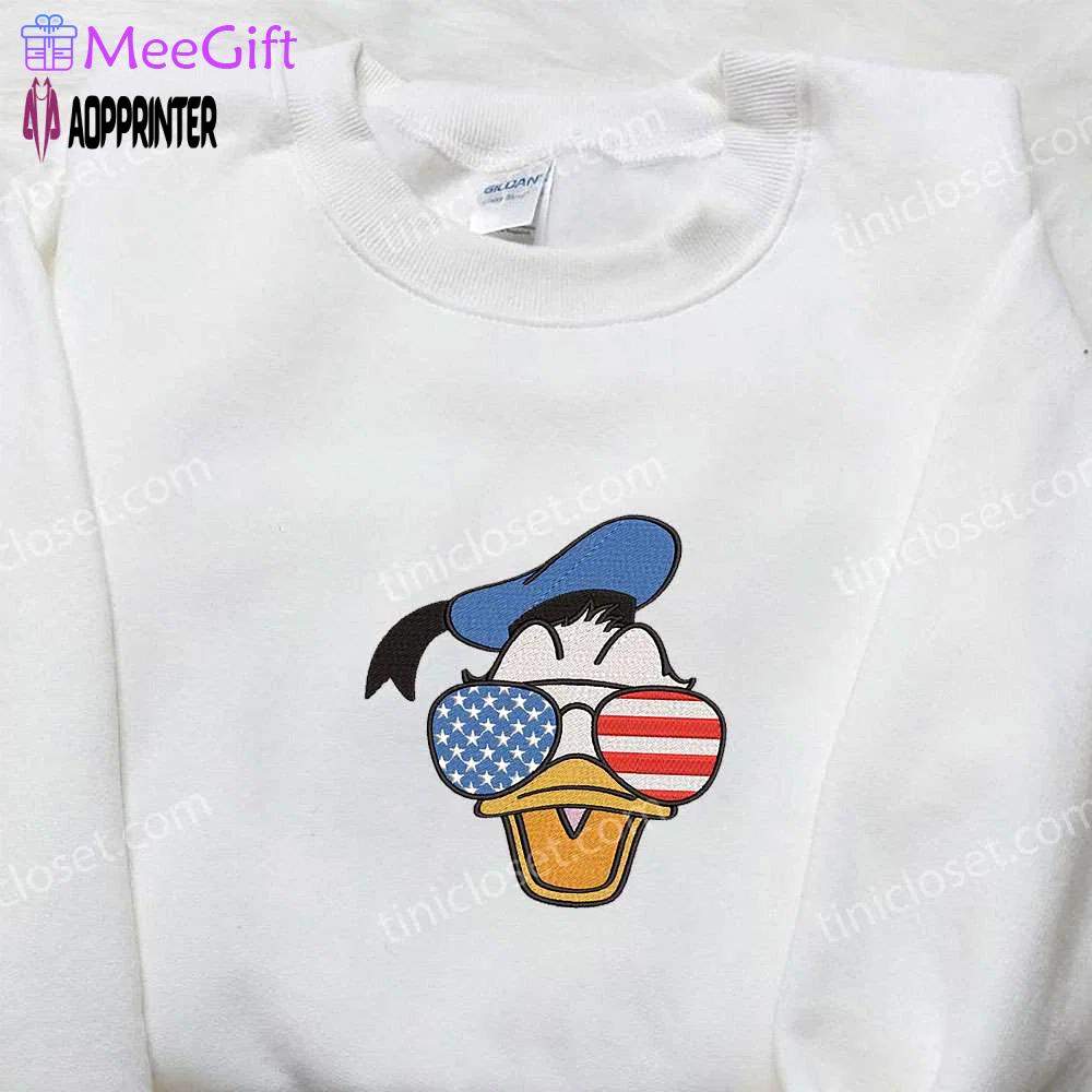 Donald duck embroidered shirt with american glasses – perfect disney national day gift Embroidered Shirt