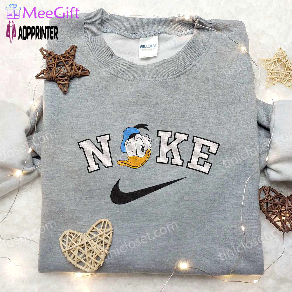 Donald duck x nike embroidered hoodie & shirt: disney inspired apparel with nike influences Embroidered Shirt