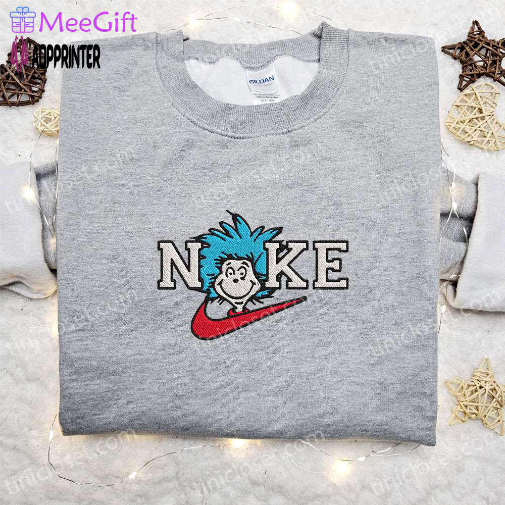 Dr seuss thing 1 x nike embroidered sweatshirt: best nike inspired shirt for family perfect birthday gift Embroidered Shirt
