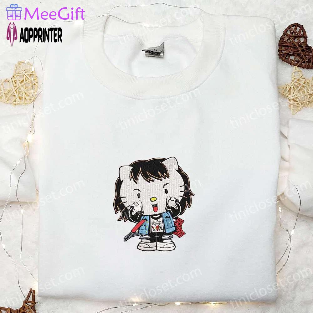 Eddie munson stranger things x hello kitty embroidered sweatshirt: horror movie character halloween shirt Embroidered Shirt