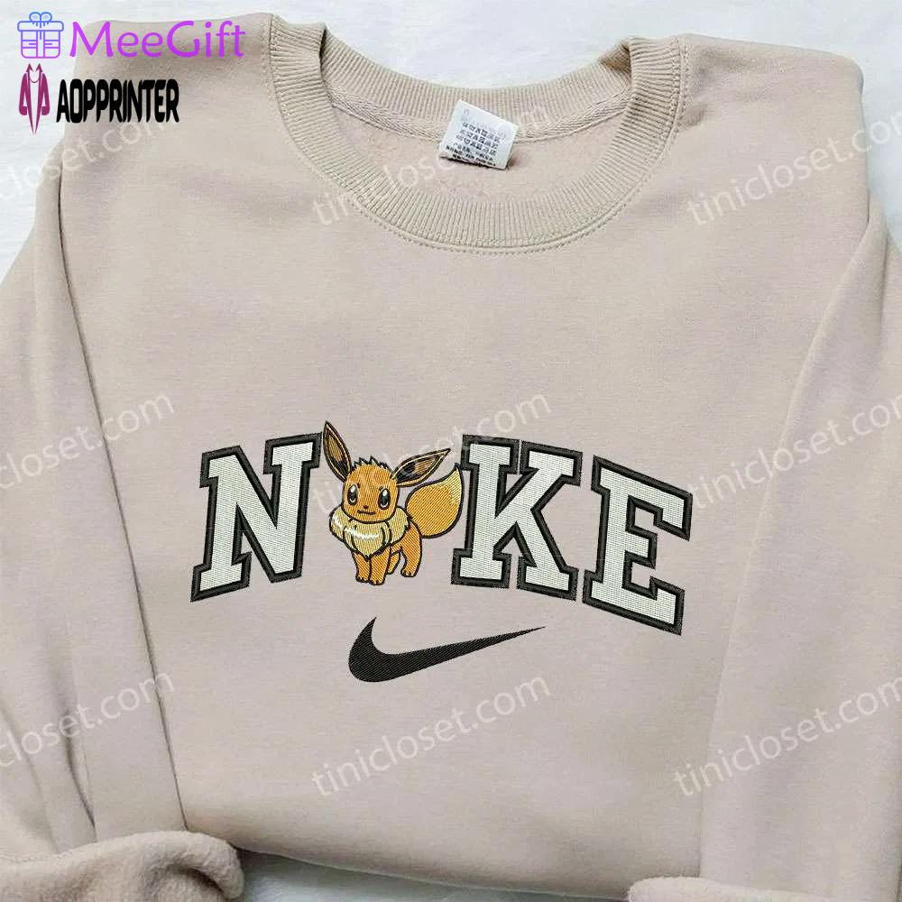 Eevee elric x nike embroidered shirt: pokemon & custom design for trendy style! Embroidered Shirt