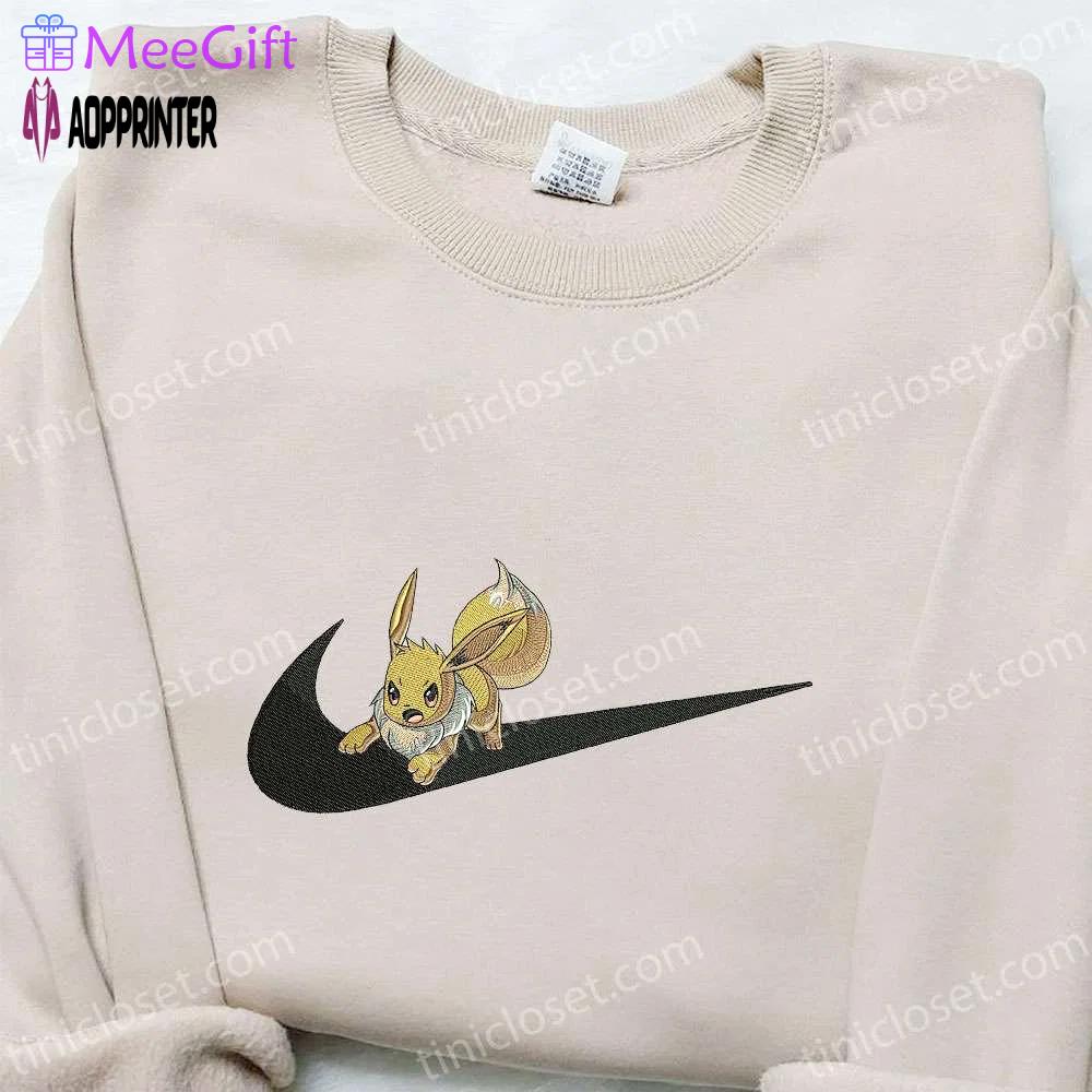 Eevee x swoosh hoodie pokemon & custom embroidered shirts: trendy and unique apparel Embroidered Shirt