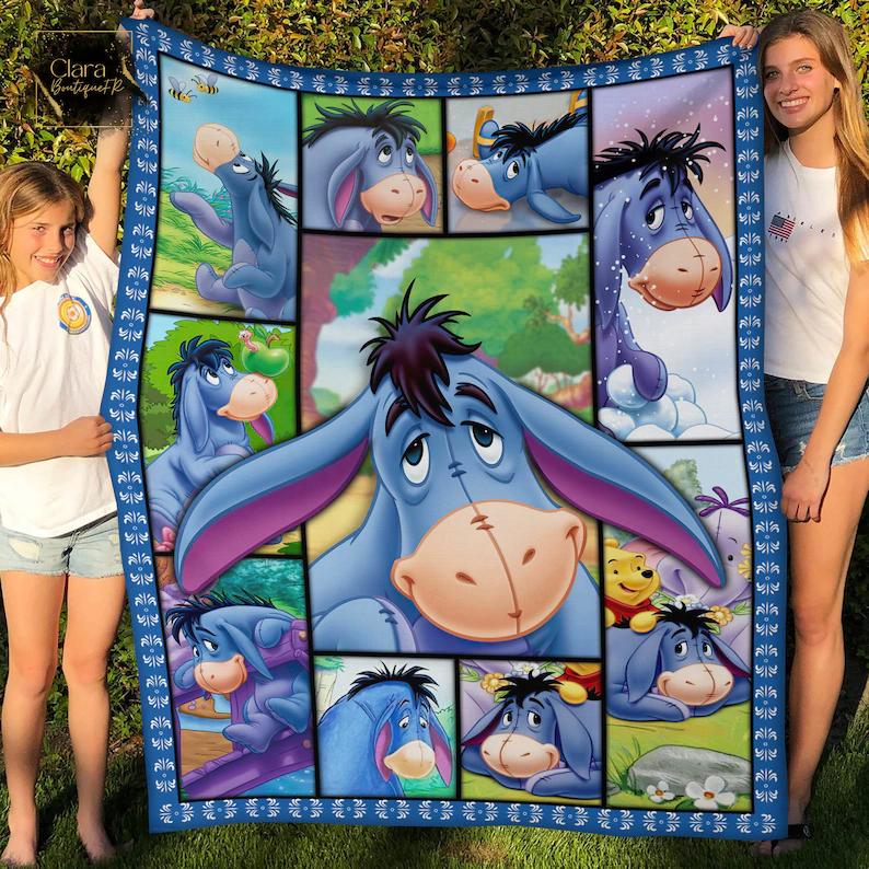 Eeyore in the winnie the pooh fleece blanket, mink sherpa blanket, stuffed donkey blanket, donkey quilt, eeyore quilt Quilt Blanket