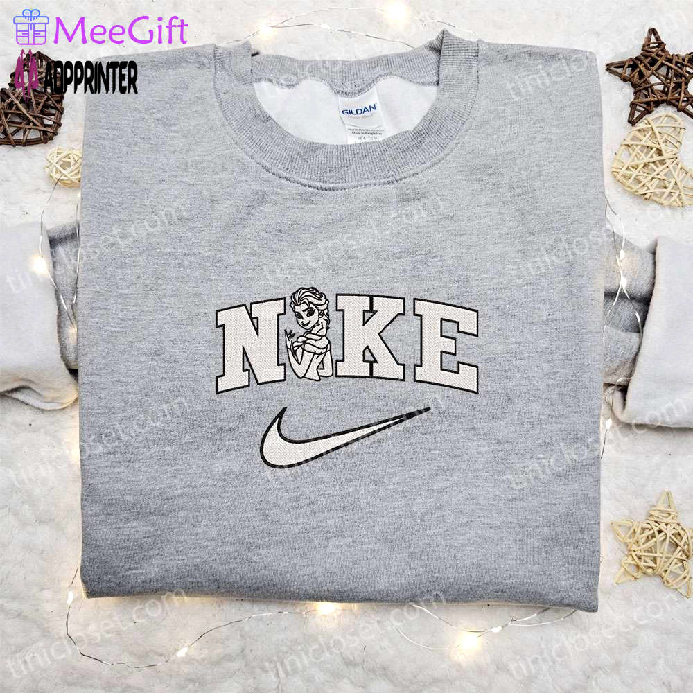 Elsa x nike embroidered sweatshirt: disney characters shirt – best birthday gift ideas for family Embroidered Shirt