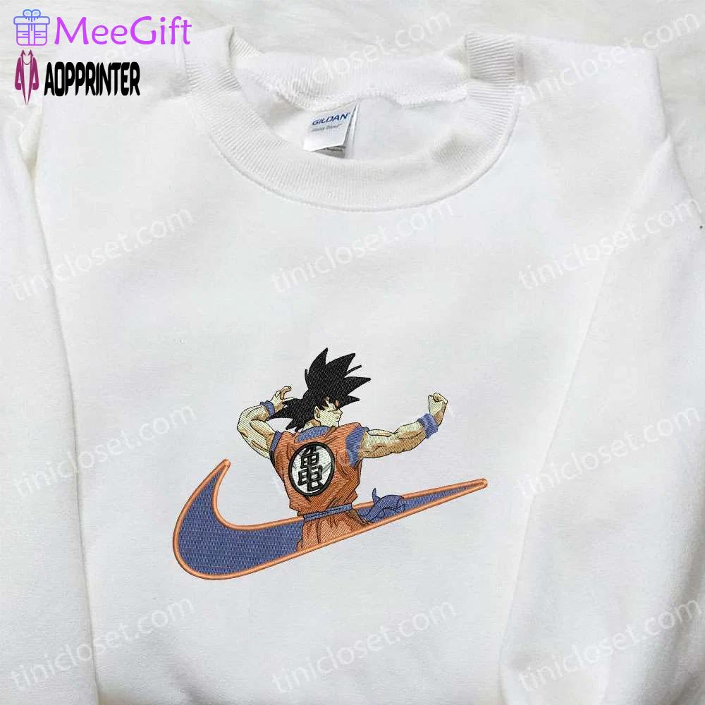 Exclusive goku x nike anime swoosh embroidered shirt & dragon ball sweatshirt: nike inspired designs Embroidered Shirt