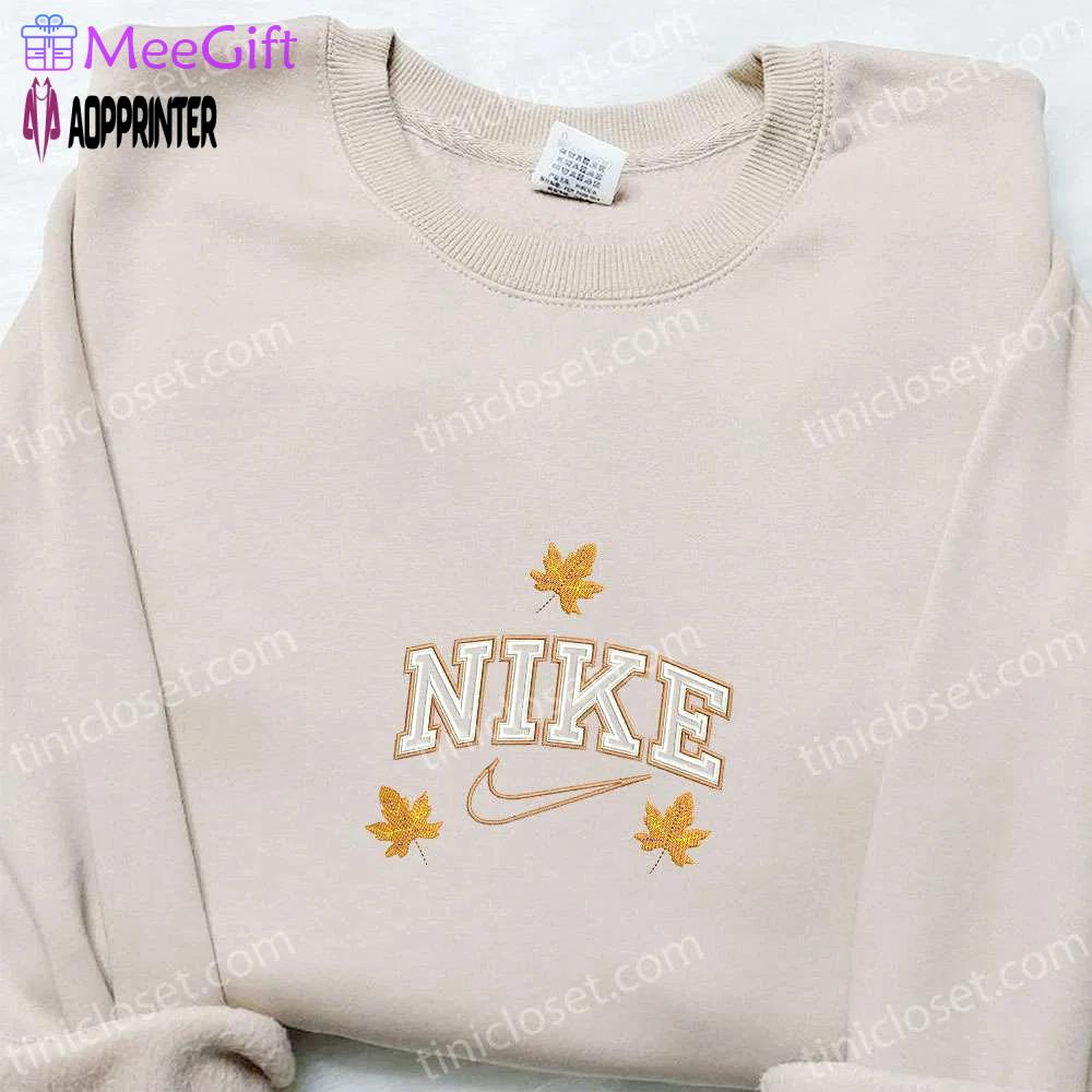 Fall in love with nike x autumn leaves embroidered sweatshirt – custom hoodie perfect family gift Embroidered Shirt