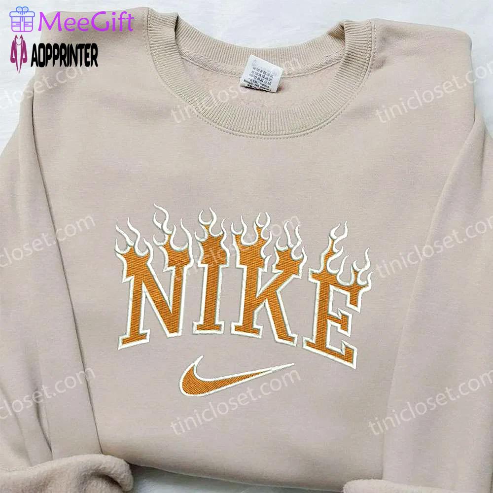 Flame x nike embroidered shirt – custom gift for wife unique & stylish nike shirt Embroidered Shirt