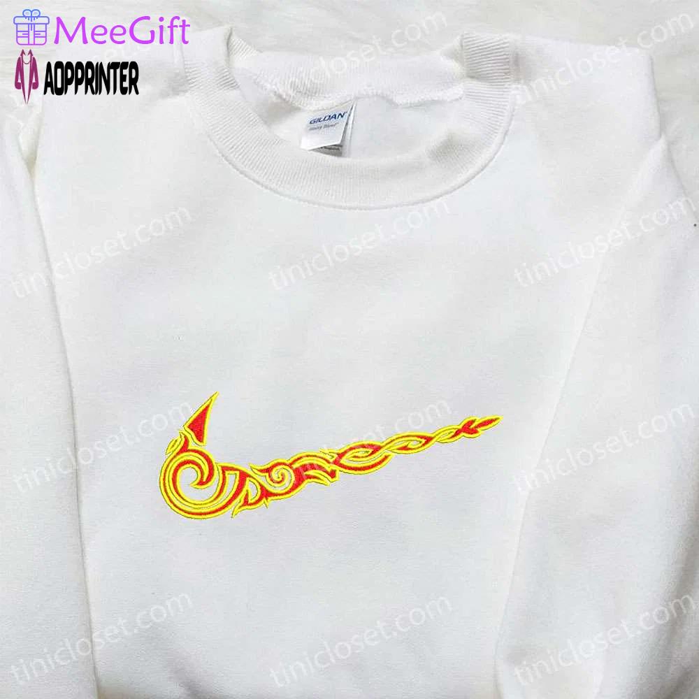 Flame x nike swoosh hoodie: nike inspired embroidered shirt best family gift Embroidered Shirt