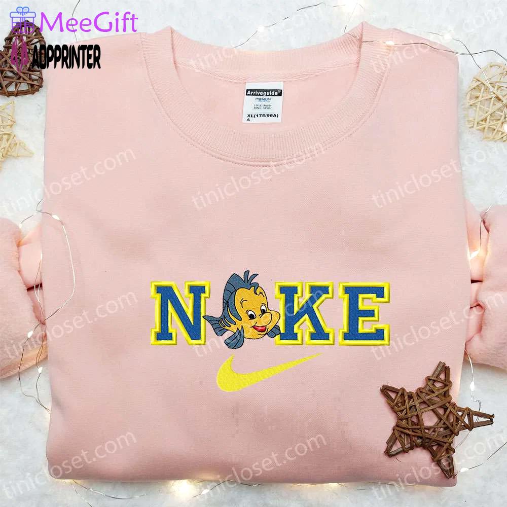Flounder x nike cartoon embroidered shirt: the little mermaid inspired nike shirt Embroidered Shirt