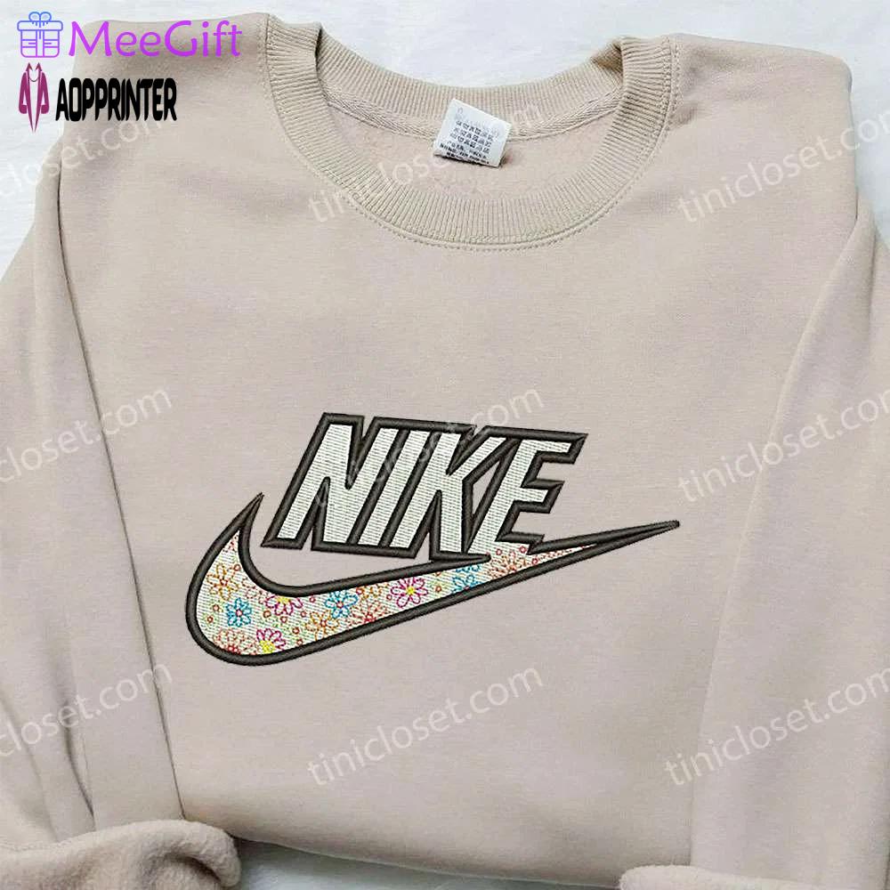Flowers x nike embroidered shirt: unique gift for wife custom nike tee Embroidered Shirt