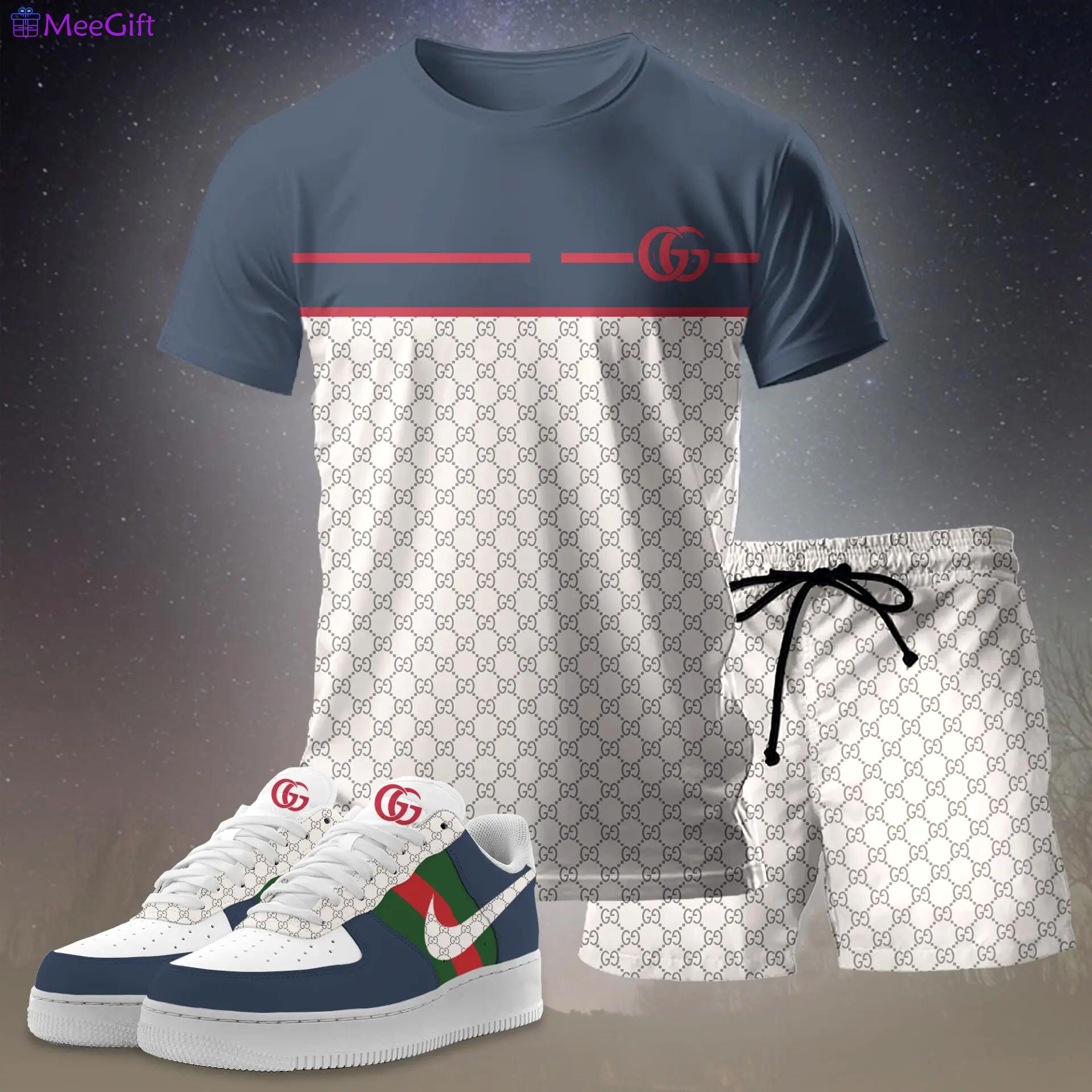 For the girls who love clean sporty contrast, minimal stripe logo tee outfit t-shirt – navy and white monogram print | casual everyday outfit aesthetic ideas T-Shirt Short Sneakers Set