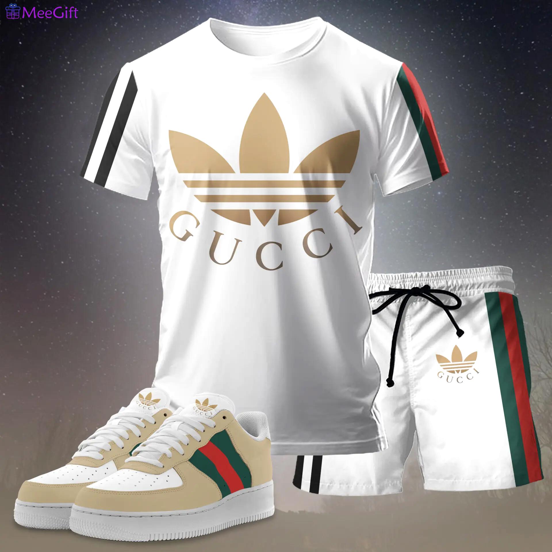 For the girls who love sporty clean vibes, minimal logo stripe tee outfit t-shirt – white with gold graphic print | casual everyday outfit aesthetic ideas T-Shirt Short Sneakers Set