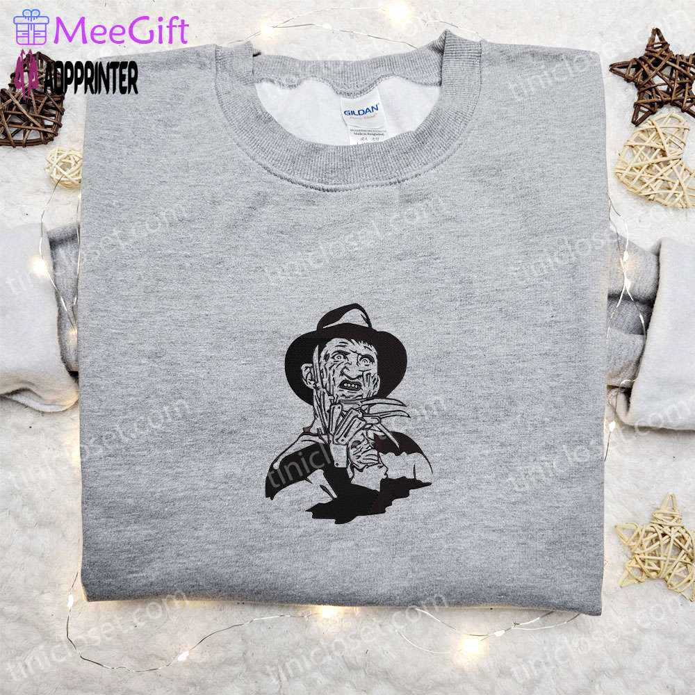 Freddy krueger embroidered sweatshirt: silhouette horror movies hoodie – best halloween gift ideas Embroidered Shirt