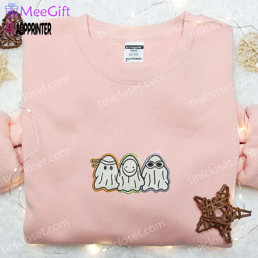 Funny ghosts embroidered shirt: adorable halloween gift for family Embroidered Shirt