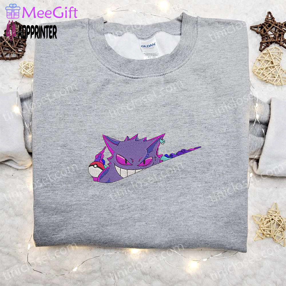 Gengar x nike swoosh anime embroidered shirt – pokemon & nike inspired design Embroidered Shirt