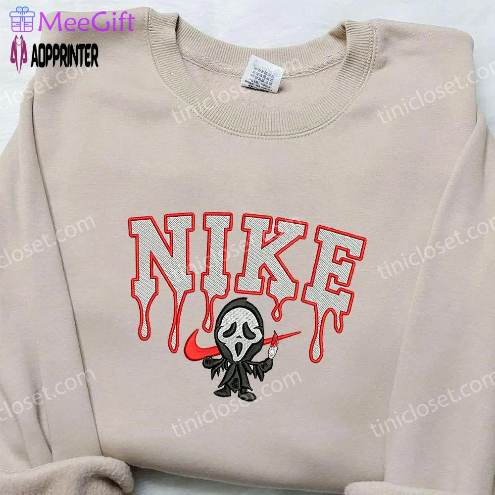 Ghostface x nike embroidered sweatshirt: scream movie & nike inspired shirt Embroidered Shirt