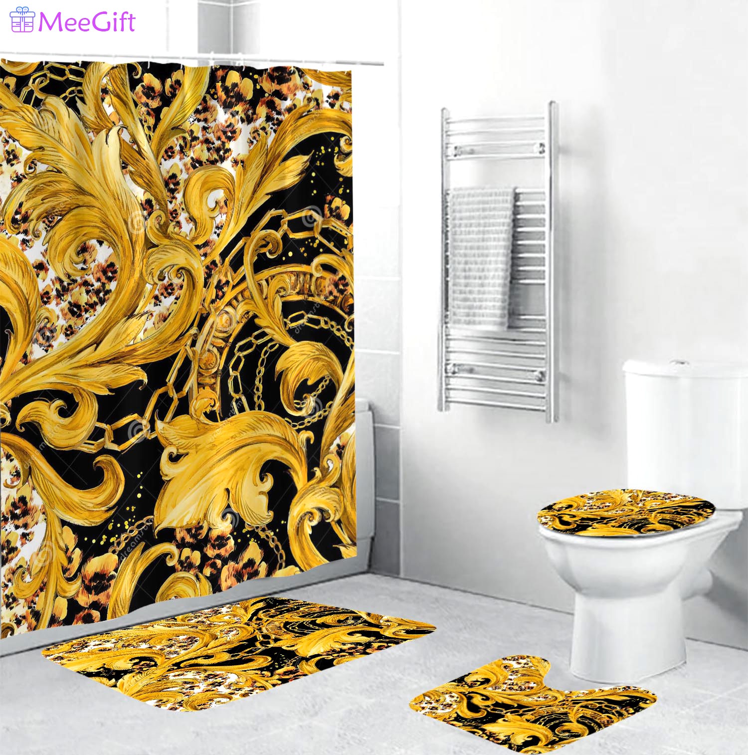 Gianni versace baroque logo type 1941 Bathroom Accessory Sets Toilet Cover Pedestal Rug Bathroom Sets Bath Mat Set Luxury Fashion Brand Hypebeast Bathroom Home Decor Waterproof Shower Curtain