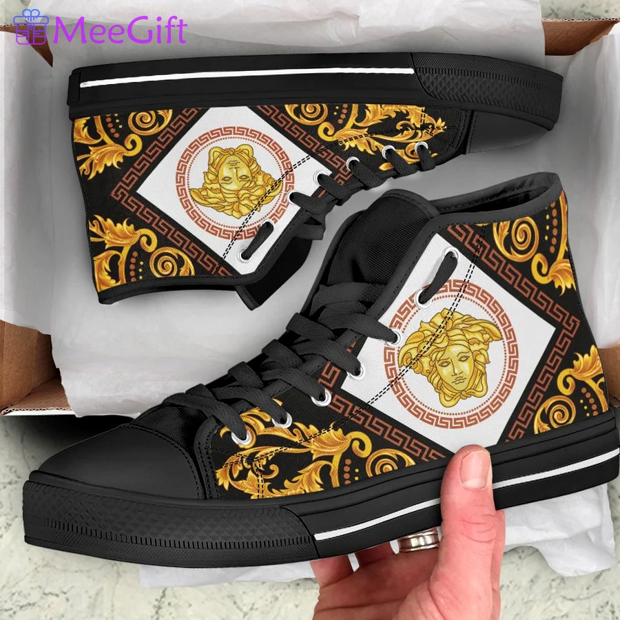 Gianni versace black high top canvas shoes sneakers hot best for men women hot 2023 High Top Canvas Shoes