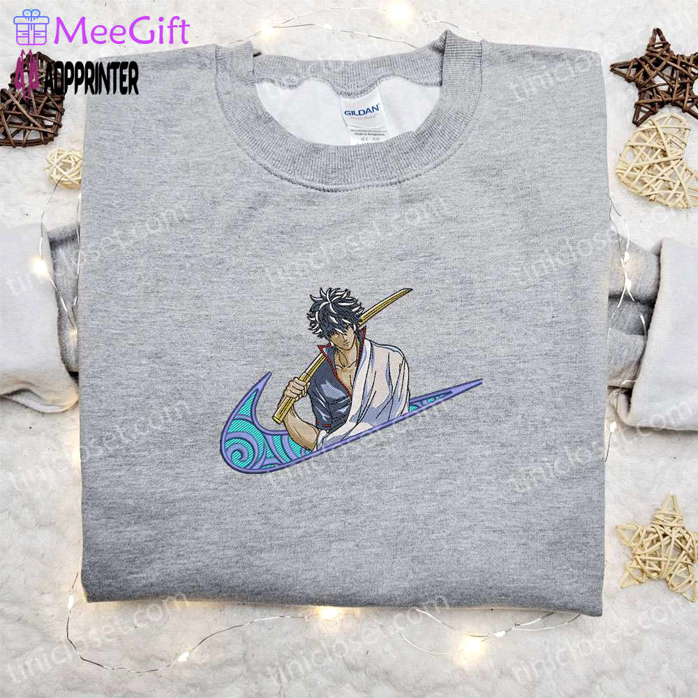 Gintoki sakata x swoosh embroidered sweatshirt: best gintama shirt for birthday gifts Embroidered Shirt