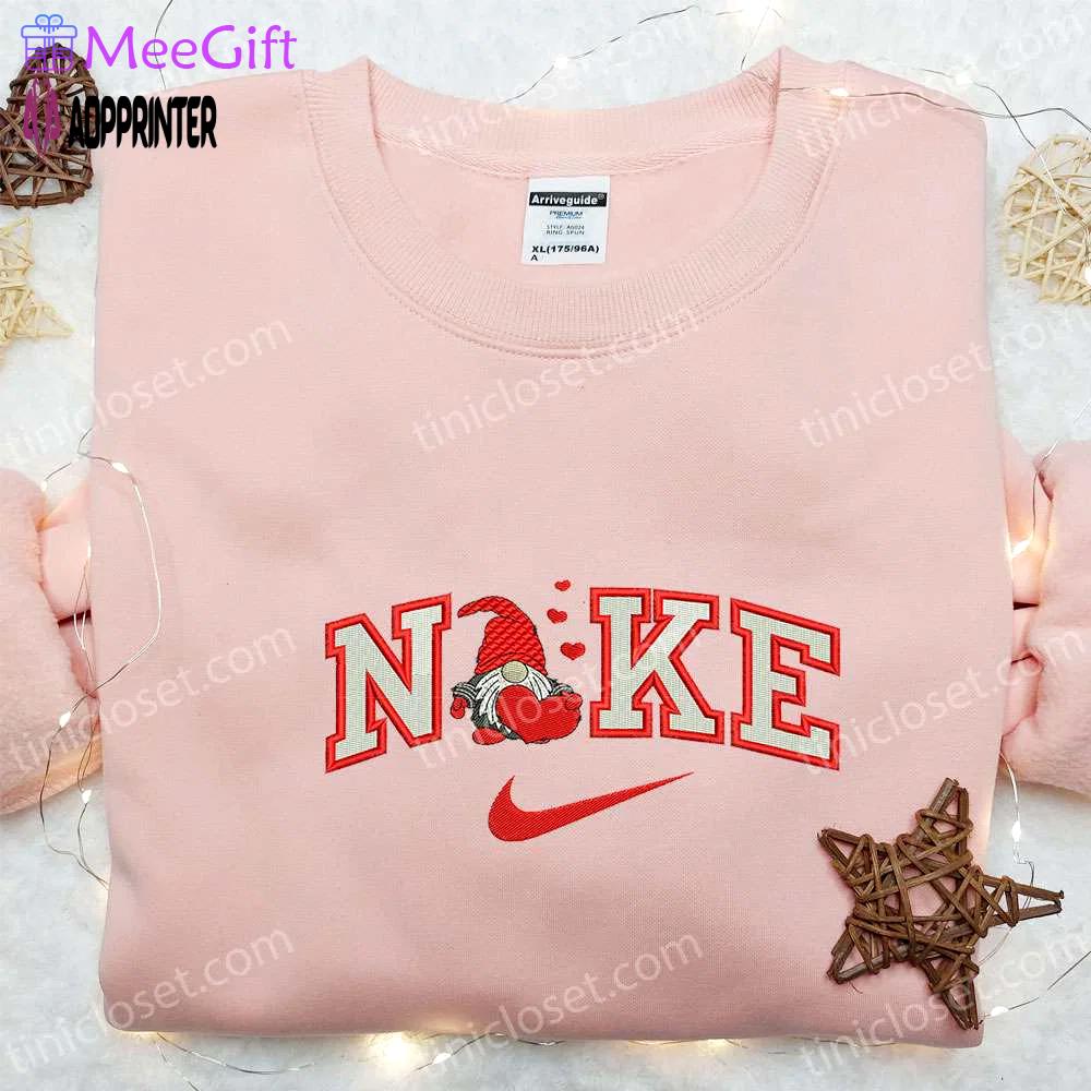 Gnome heart x nike embroidered shirt: best valentine’s day gift Embroidered Shirt