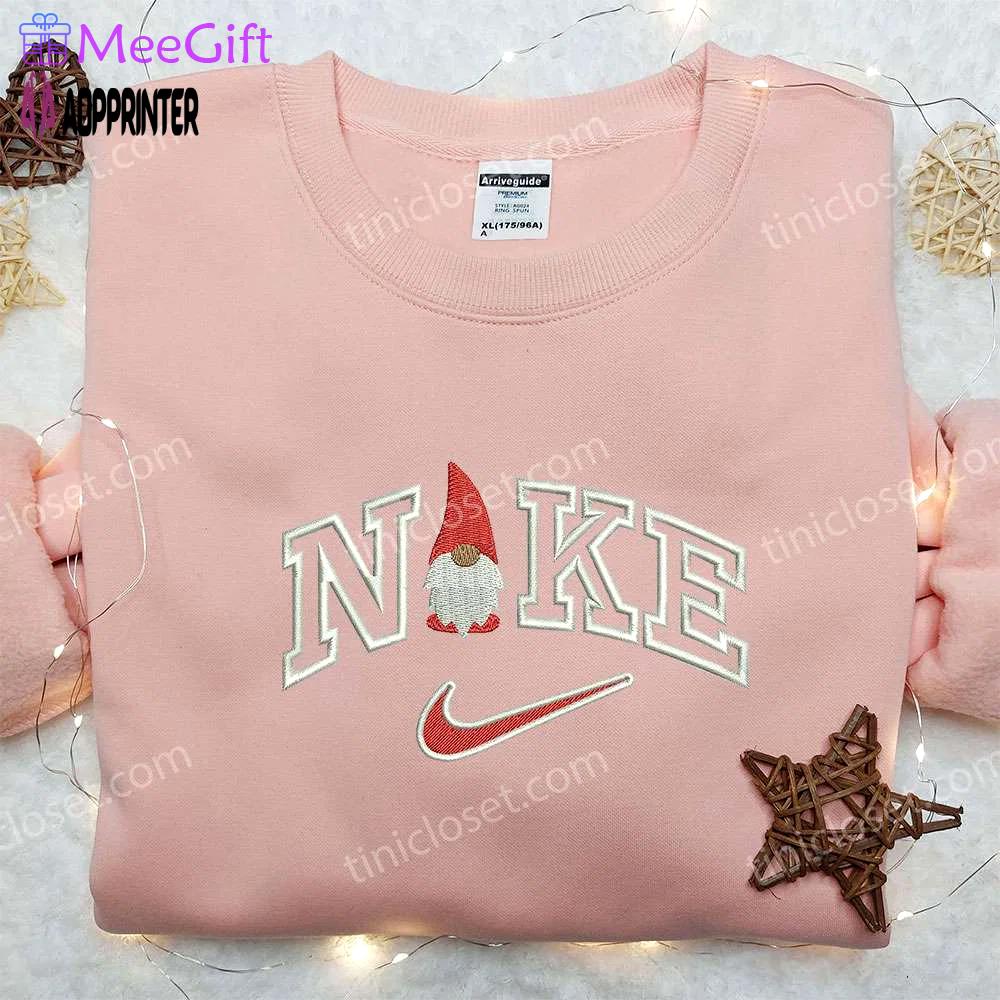 Gnome x nike embroidered shirt: custom christmas design for unique style Embroidered Shirt