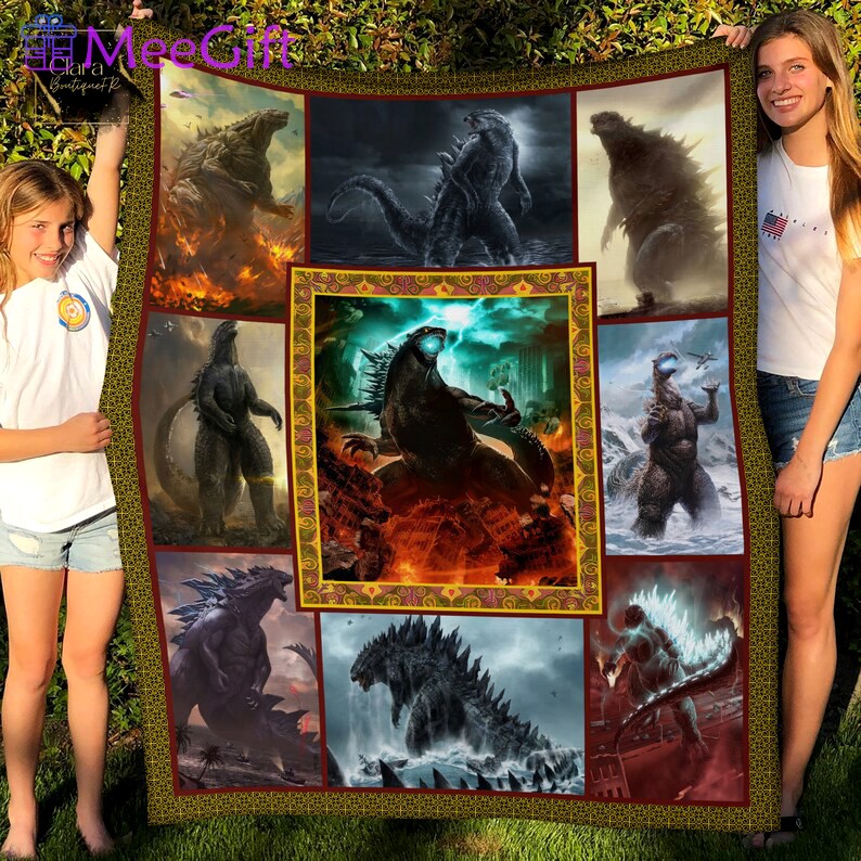 Godzilla king of the monsters fleece blanket, mink sherpa blanket, godzilla blanket, godzilla lover gift, monster blanket Quilt Blanket