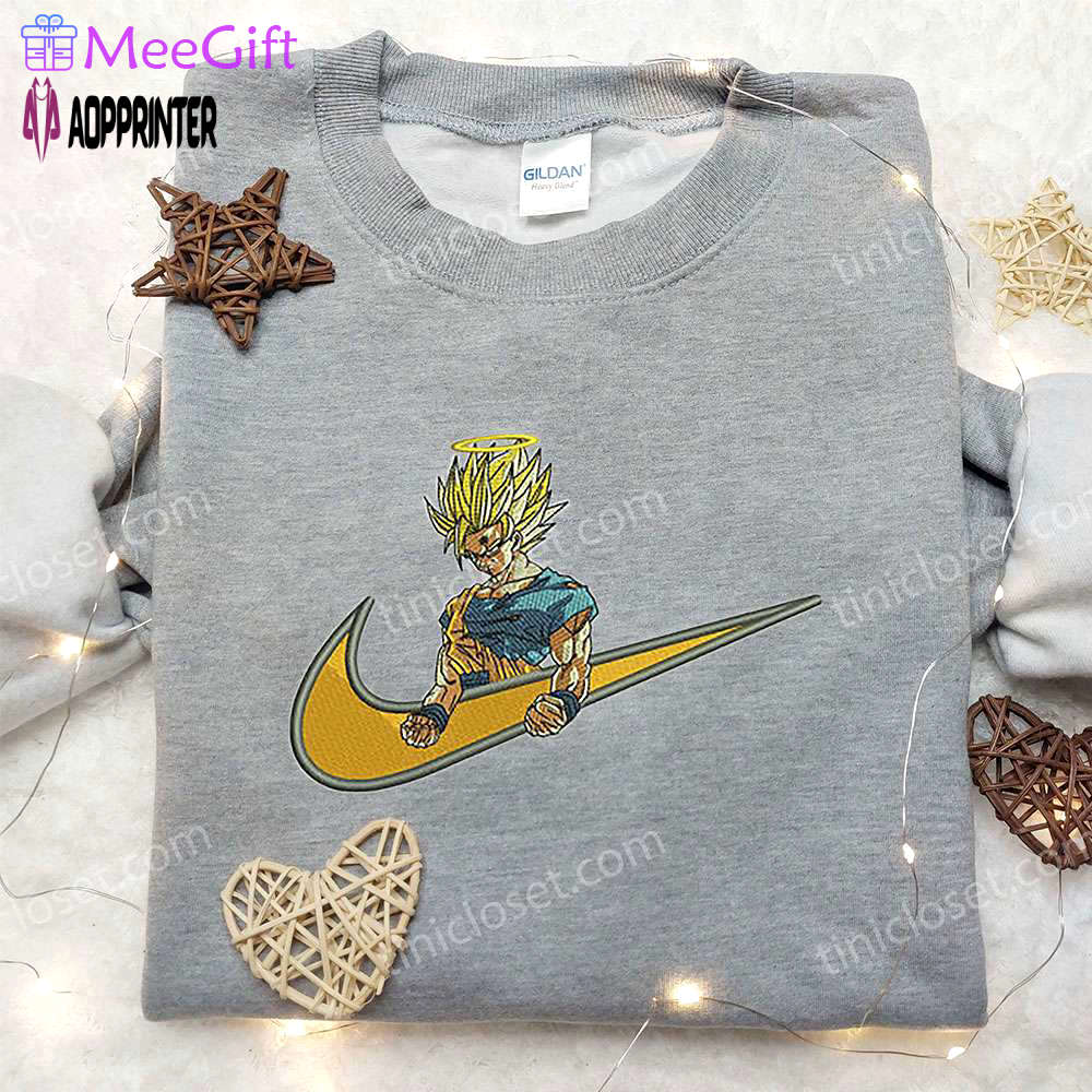 Goku angel x nike embroidered shirt: dragon ball custom design for ultimate style Embroidered Shirt