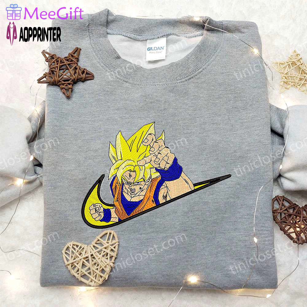 Goku super saiyan 2 x nike swoosh: dragon ball embroidered sweatshirt & shirt by nike Embroidered Shirt