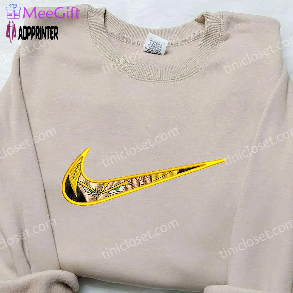 Goku super saiyan 2 x nike swoosh embroidered sweatshirt dragon ball shirt nike inspired Embroidered Shirt