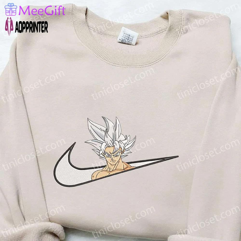Goku ultra instinct x nike swoosh anime embroidered sweatshirt – dragon ball & nike inspired shirt Embroidered Shirt