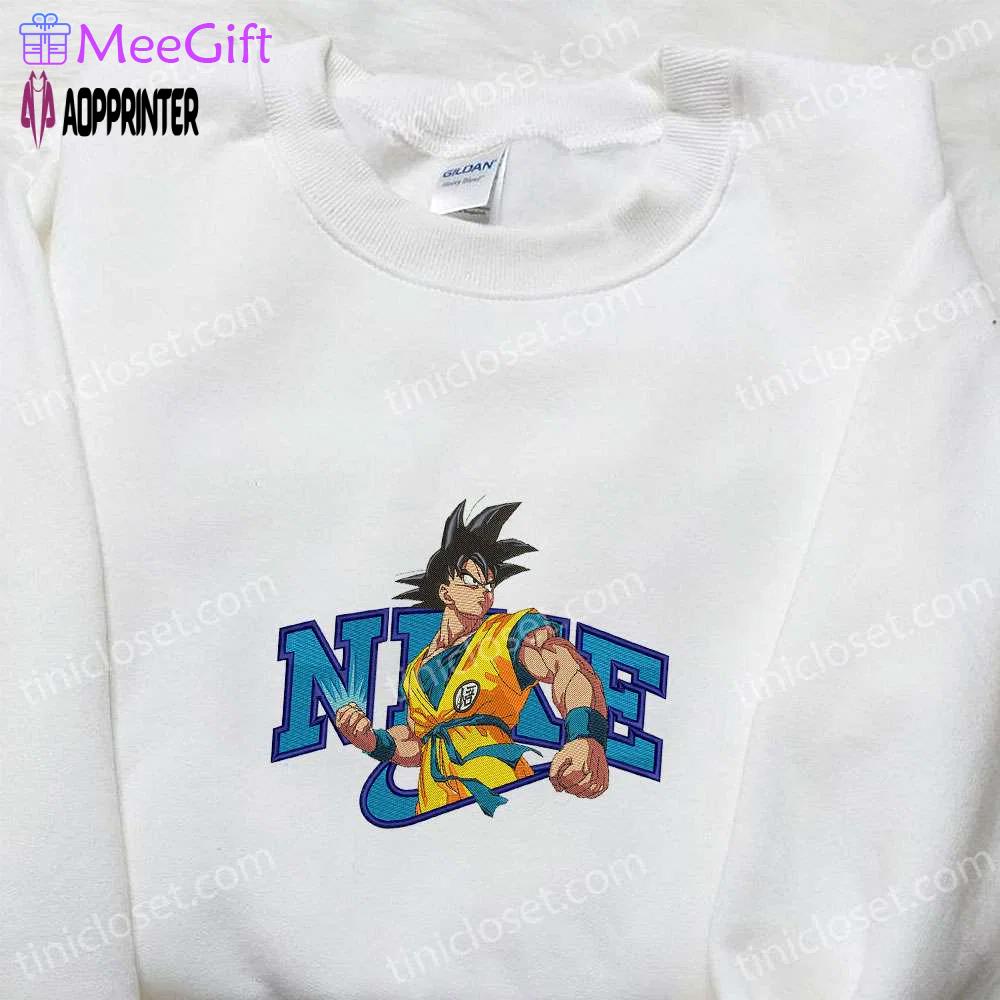 Goku x nike anime embroidered shirt – dragon ball inspired trendy nike design Embroidered Shirt
