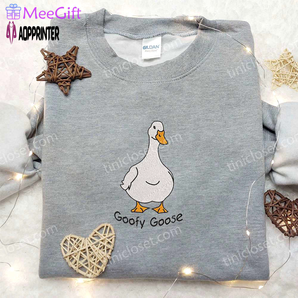 Goofy goose embroidered shirt: animal & funny design Embroidered Shirt