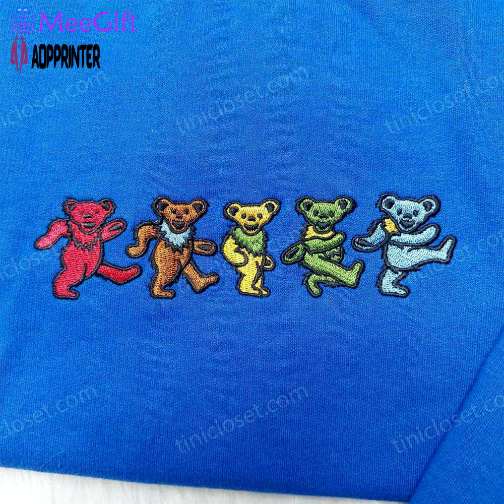 Grateful dead bear embroidered shirt: trending and stylish apparel for deadheads! Embroidered Shirt