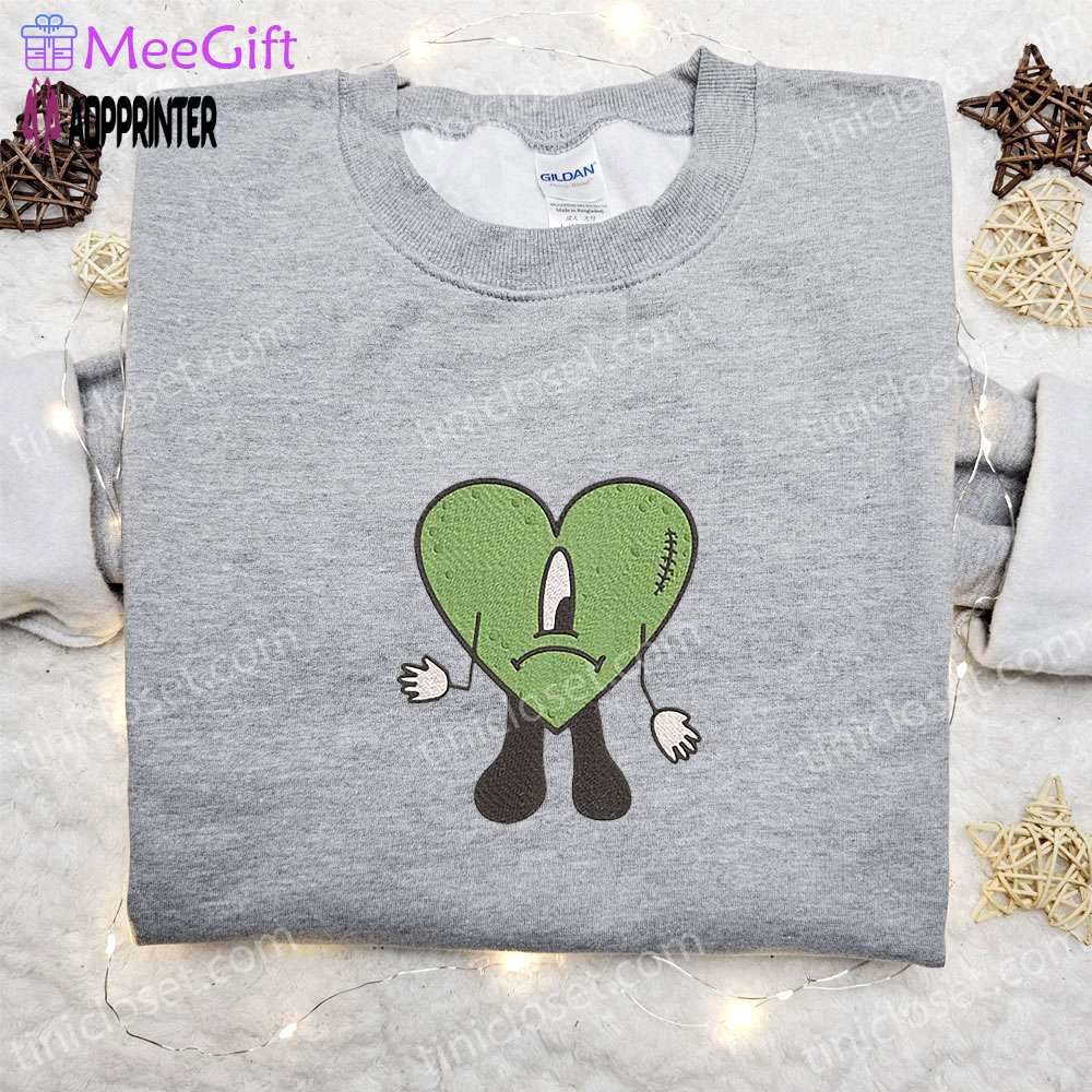 Green bad bunny embroidered sweatshirt: cool hoodie best birthday gift ideas Embroidered Shirt