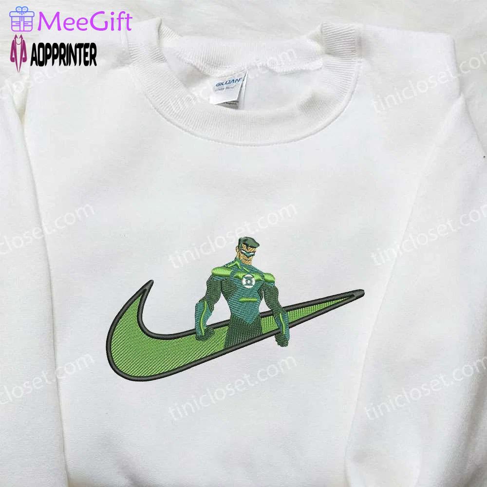Green lantern x nike embroidered shirt: american comic strip superhero inspired tee Embroidered Shirt