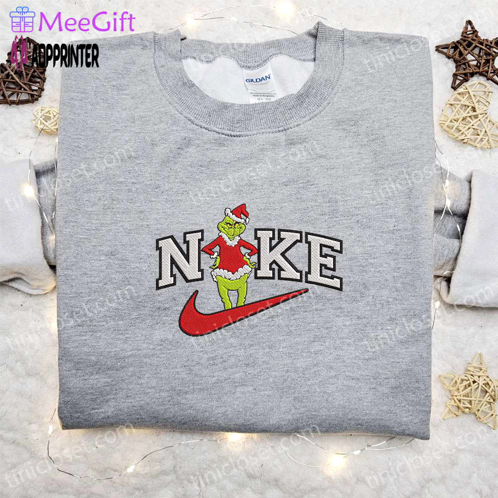 Grinch christmas x nike embroidered sweatshirt – festive shirt best gift idea Embroidered Shirt