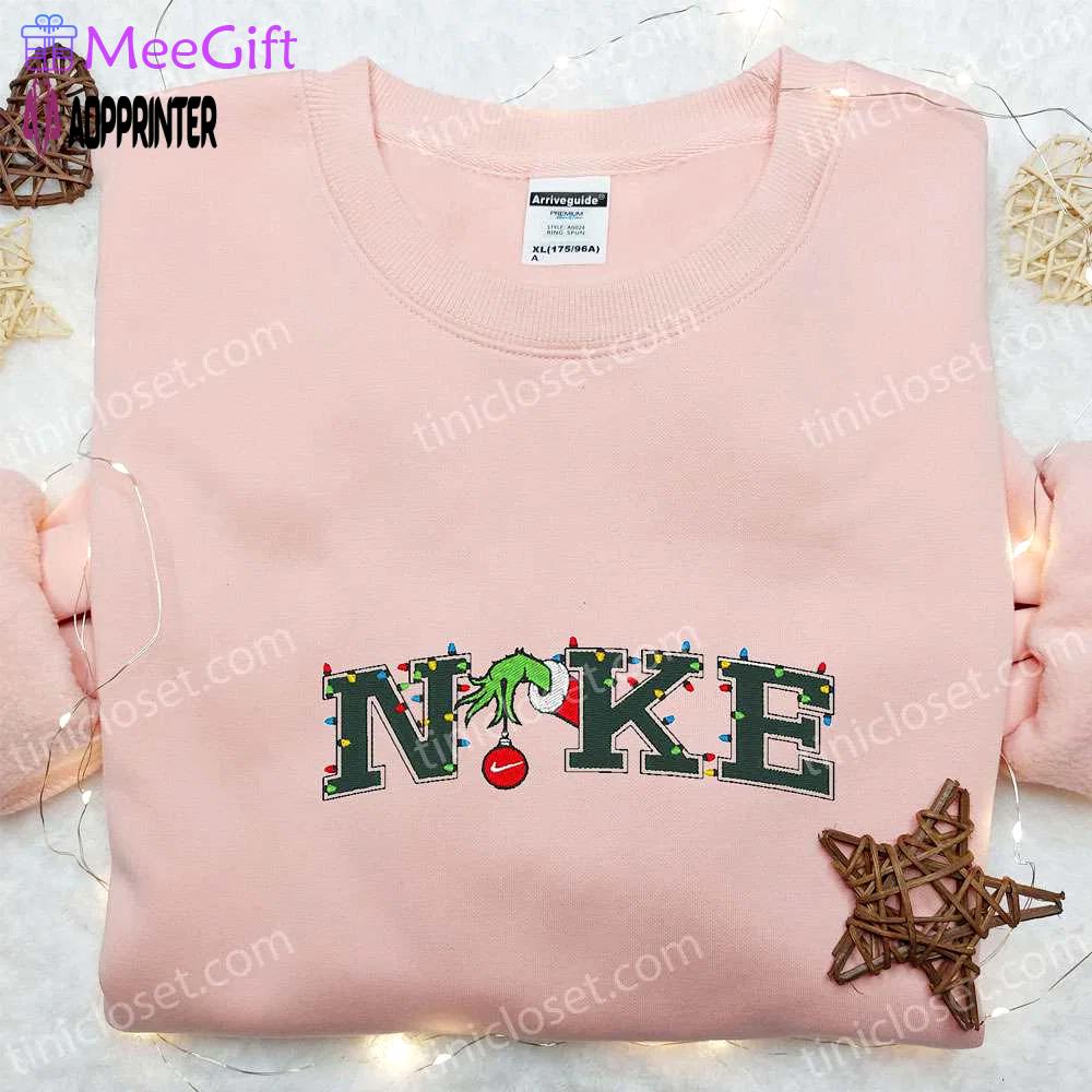 Grinch hand christmas x nike embroidered sweatshirt – best nike inspired hoodie for christmas gift Embroidered Shirt