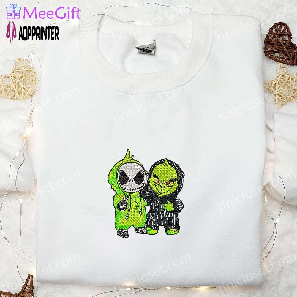 Grinch & jack skellington masquerade embroidered shirt: cool halloween shirts best gifts for halloween lovers Embroidered Shirt