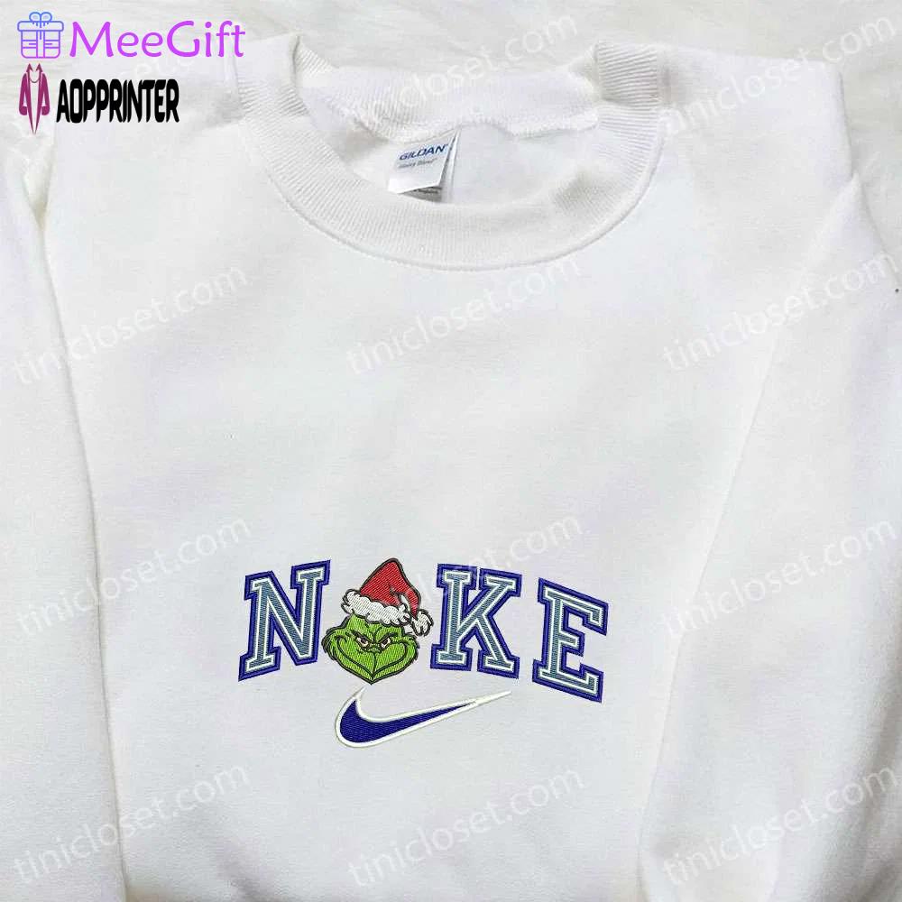 Grinch xmas x nike movie embroidered shirt – best christmas gift idea with nike inspiration Embroidered Shirt