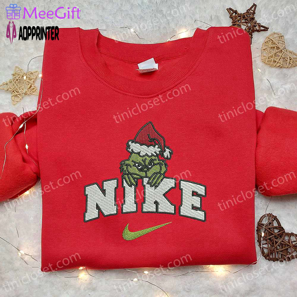 Grinch xmas x nike movie embroidered tshirt – best christmas gift ideas nike inspired shirt Embroidered Shirt