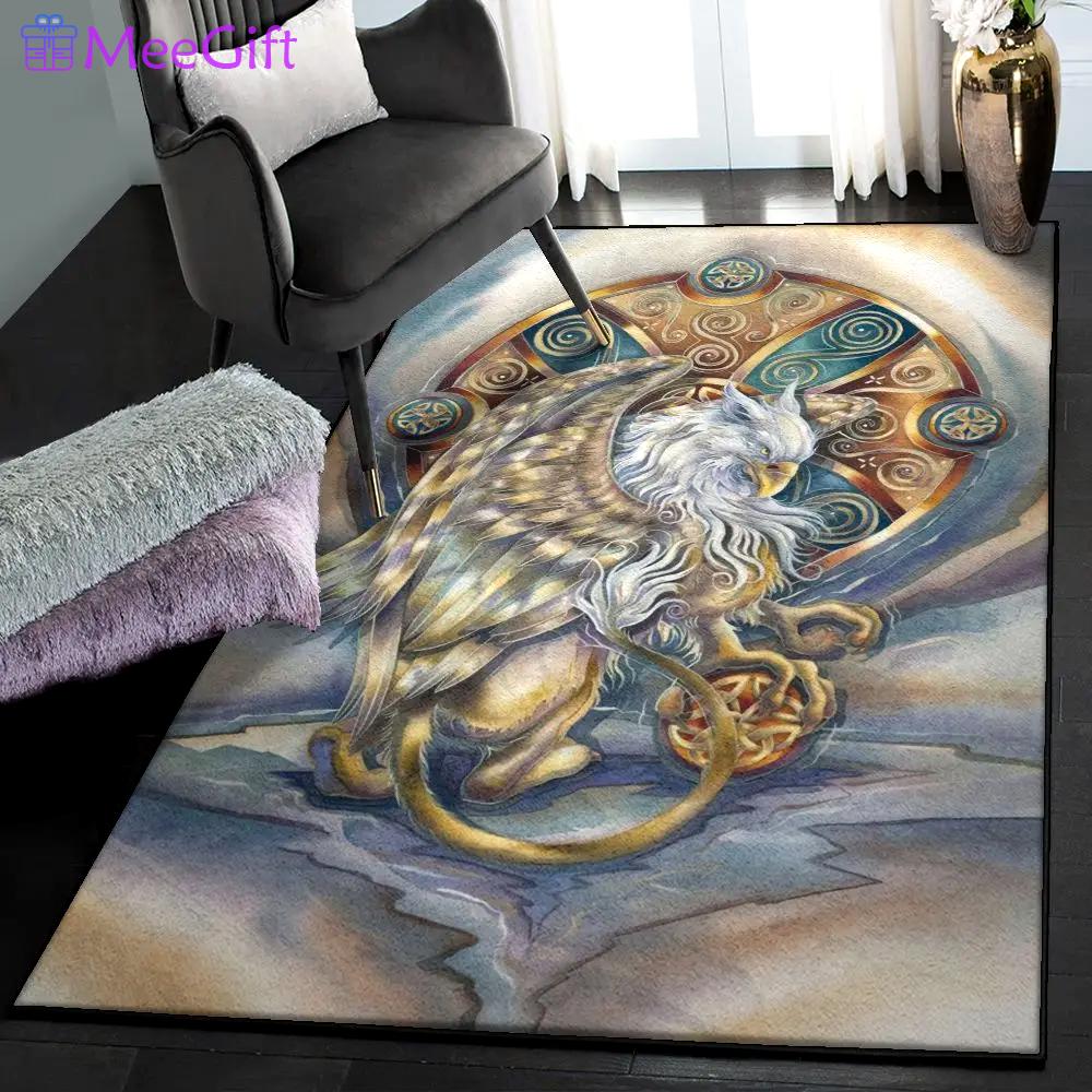 Gryphon art deco rug, celtic griffin rug Rectangle Rug