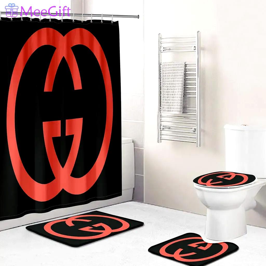 Gucci bathroom set black red logo full shower curtain 148 Bathroom Set